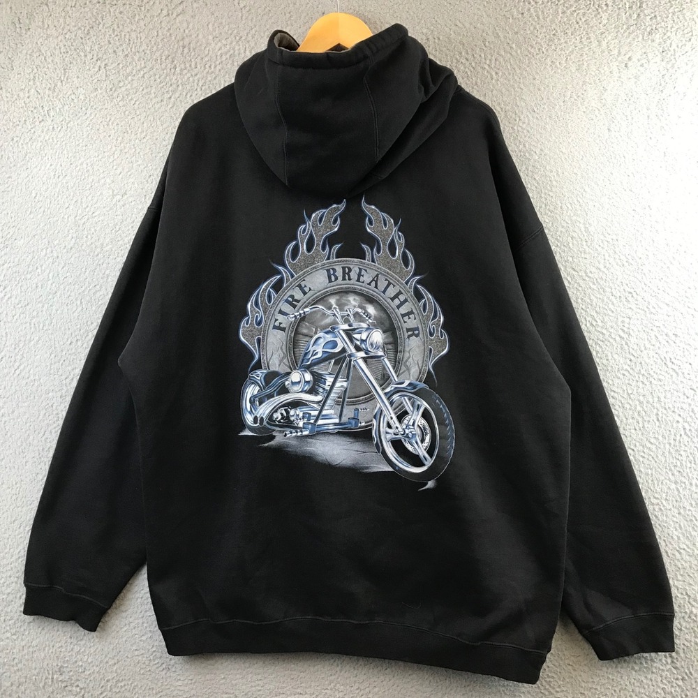 Top Heavy Fire Breather Motorcycle Graphic Full Zip Hoodie‎ Sweatshirt Mens XL